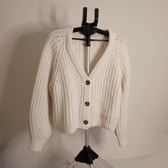 H&M Cream Chunky Knit Cropped Cardigan Sweater Women’s L Cozy Cottagecore - Picture 7 of 16